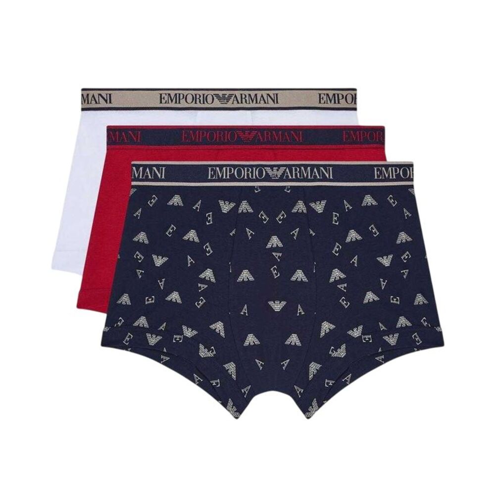 Emporio Armani Mens Core Logo Boxer Briefs (Pack of 3) / Red/Navy/White